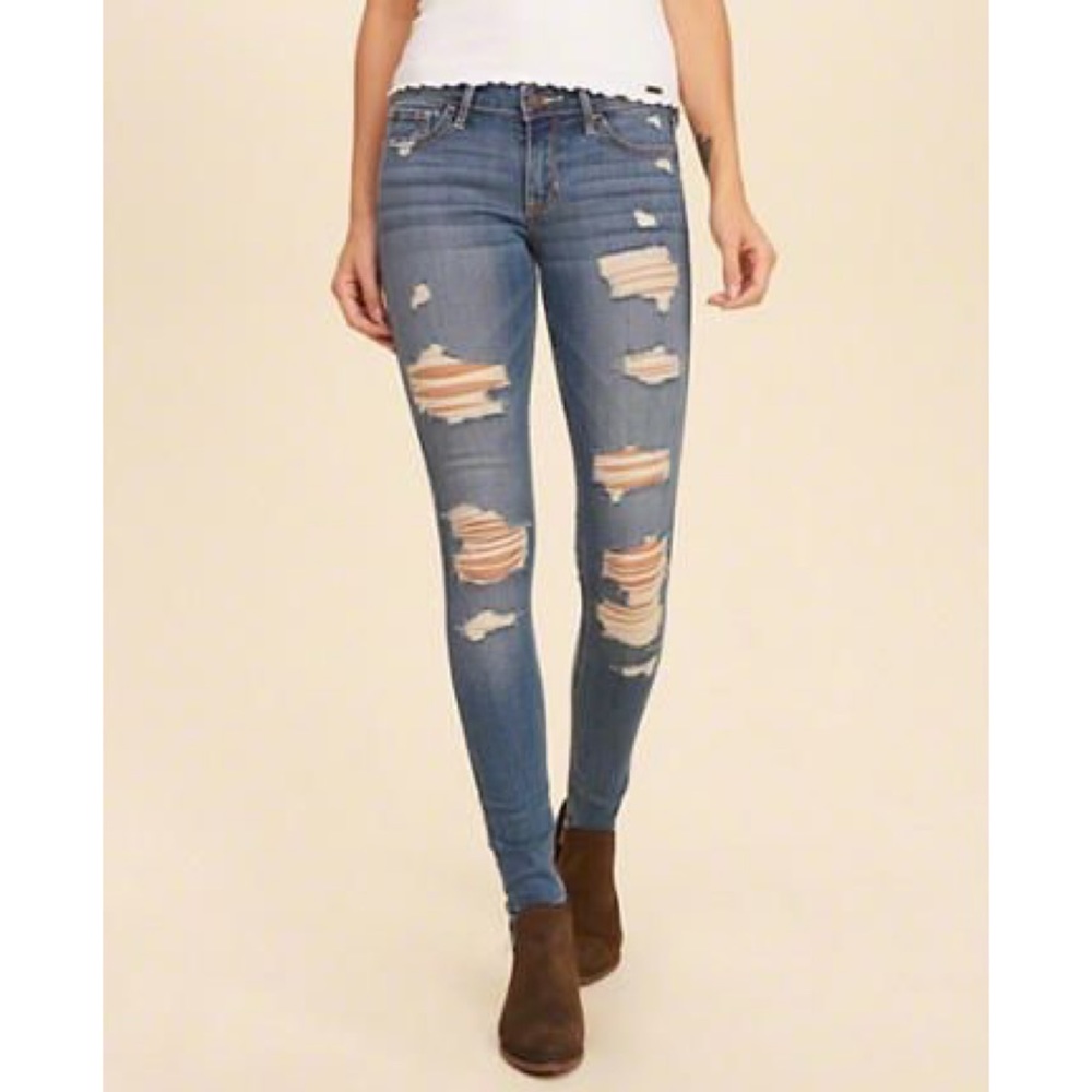 Ripped Super Skinny Medium Wash Hollister Jeans